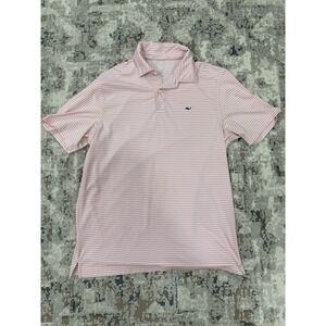 Vineyard Vines Polo Shirt Mens Large Pink Blue Striped Performance Stretch Golf